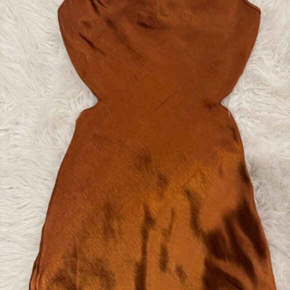 Forever 21 ❤️ Brown/Copper Satin Mini Slip Dress - Picture 3 of 9